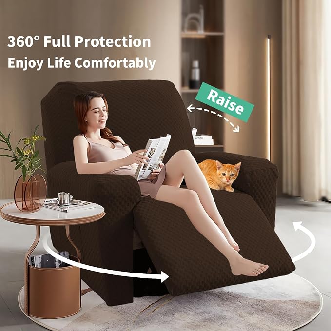 YEMYHOM 4 Pieces Oversized Stretch Recliner Slipcover Jacquard Large Recliner - Image 2