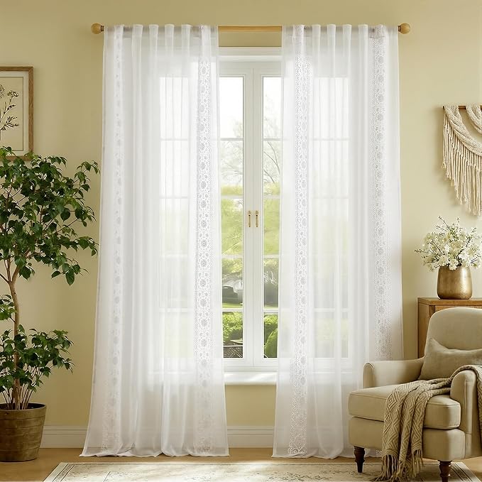 jinchan Weslie Floral White Sheer Curtains - Image 3