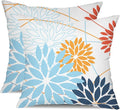 Light blue and Orange Floral Pillow Covers 18x18 Set of 2 Outdoor Waterproof by DFXSZ