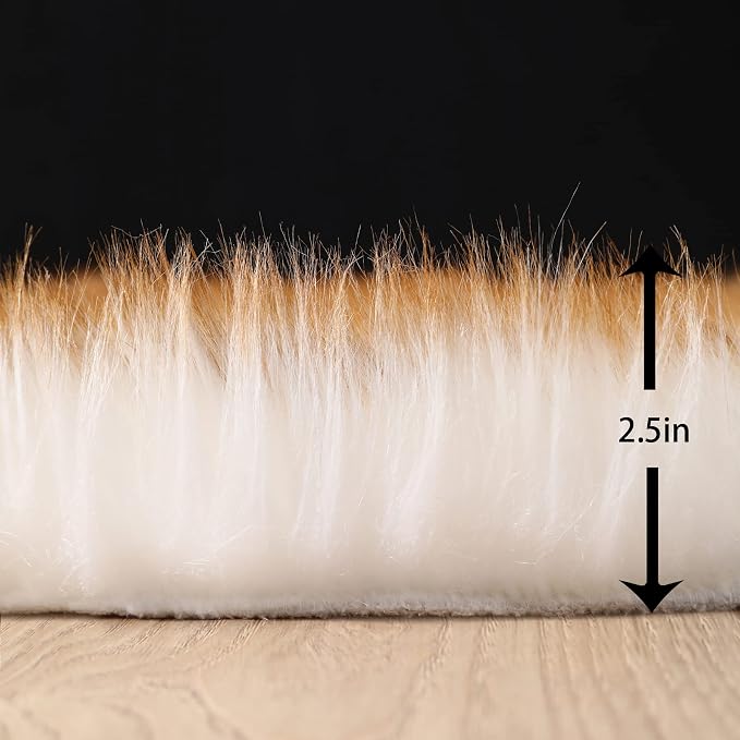 Fluffy Faux Fur Rug White Yellow Sheepskin Area Rug, 4x6 Ft Ultra Soft Shaggy - Image 2