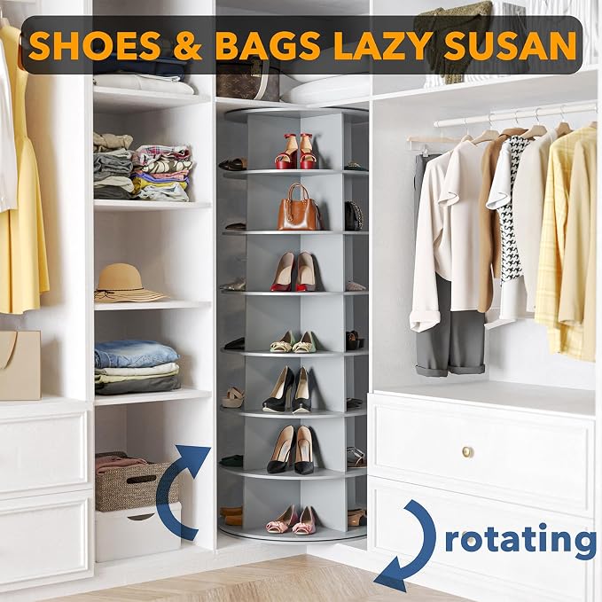 SpaceAid 7 Tier Rotating Shoe Rack Tower, Spinning Shoe Display Lazy Susan - Image 4