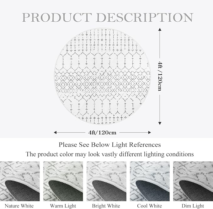 Lahome Moroccan Round Rugs 4Ft Washable Non-Slip Small Round Area Rug - Image 2