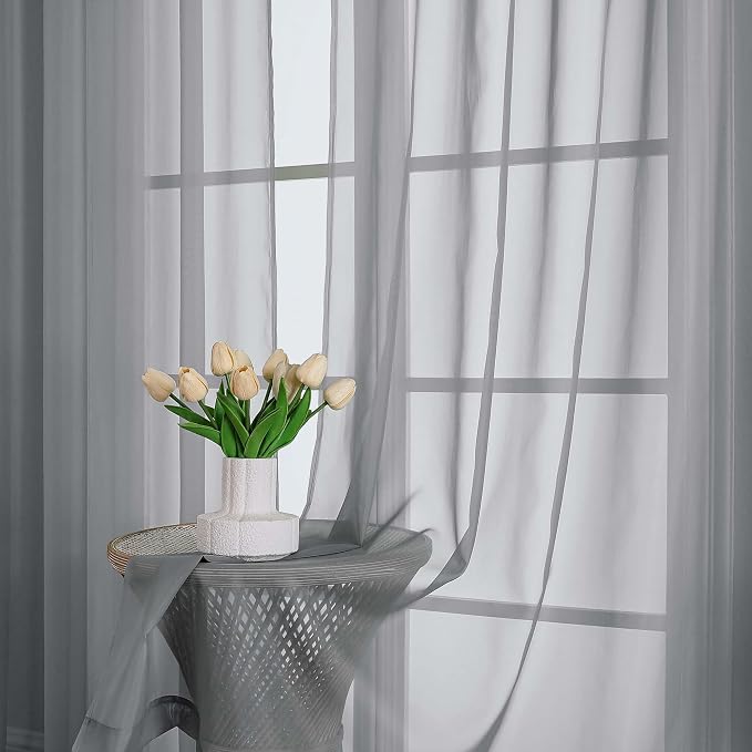 OWENIE Sheer Grey Curtains 108 Inches Long - Image 6
