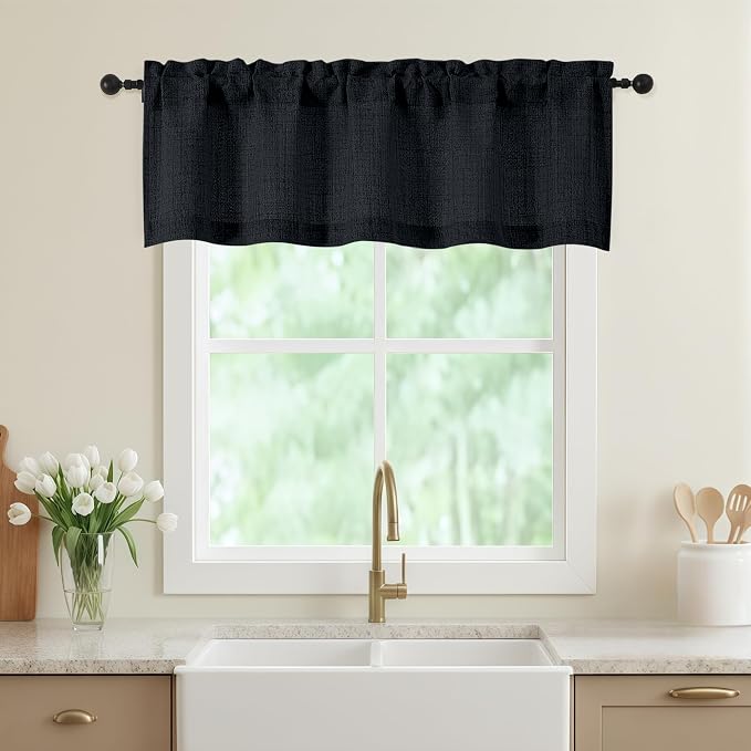 Valances for Windows, Light Filtering Faux Linen Textured Small Short Valance by WelvetBLK