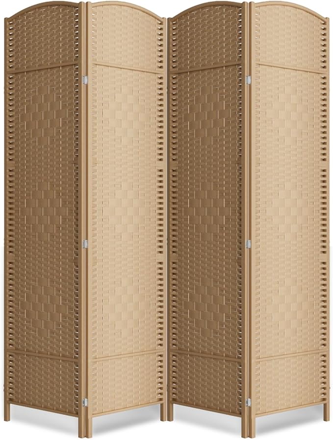 6 ft. Tall Room Divider and Folding Privacy Screen, Weave Fiber Foldable Panel by cocosica