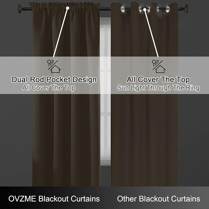 OVZME Taupe Blackout Curtains for Bedroom 90 Inches Long 2 Panels, Thermal - Image 6