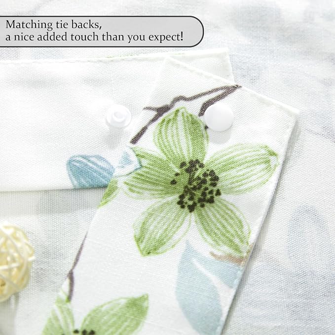Leeva Tie-up Curtain Valances for Bedroom, Rustic Blue & Green Flower Privacy - Image 7