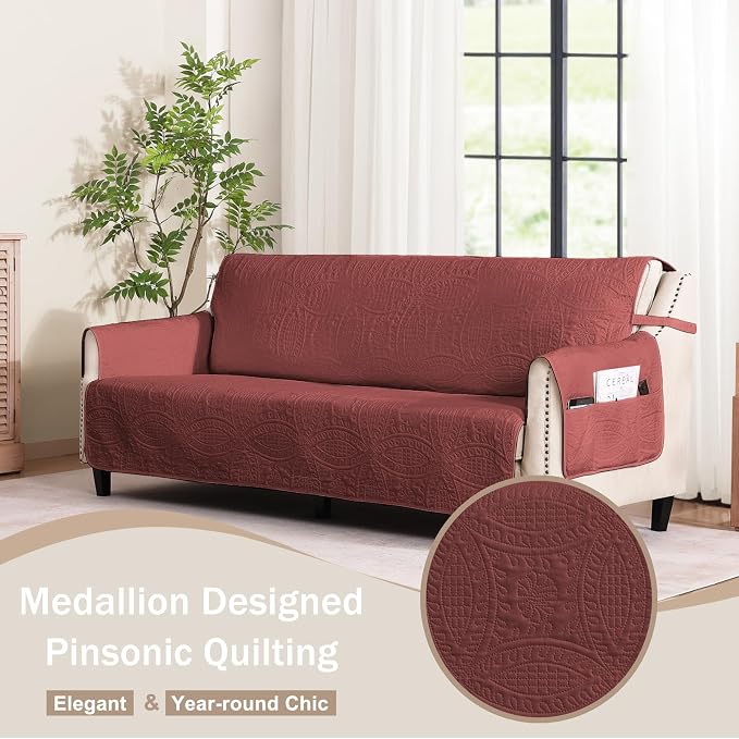Soft Quilted Couch Cover with Pockets - Image 2