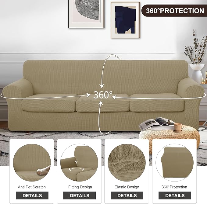 U-NICE HOME 4 Pieces Oversized Stretch Couch Cover Sofa Cover Washable Slipcover - Image 4
