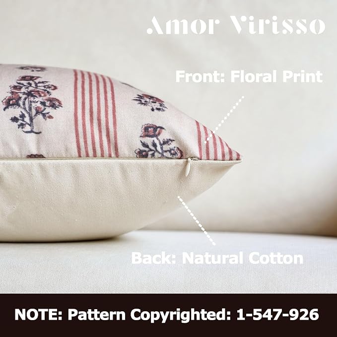 Amor Virisso Floral Throw Pillow Covers 24x24 Set of 2 Block Print Pillow - Image 2