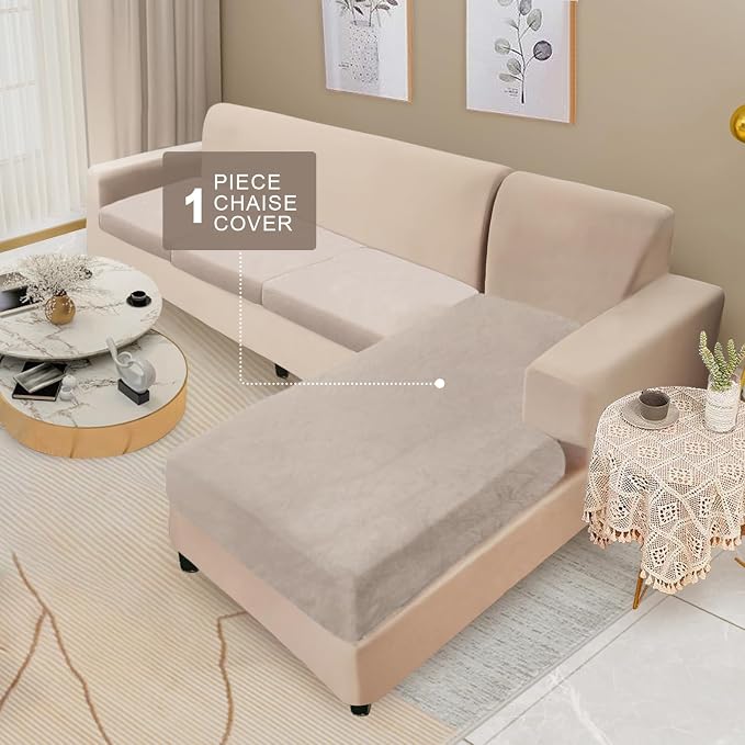 NAISI Sectional Couch Cover 1 Piece Velvet Separate Chaise Lounge Cover Soft - Image 2