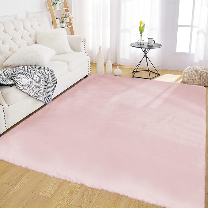 Latepis Pink Rugs for Bedroom Grils 4x6 Washable Fluffy Non-Slip Rug Soft Faux by Latepis