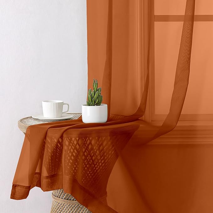 Lecloud Orange Sheer Curtains 78 Inches Long 2 Panels, Light Filtering Voile - Image 4