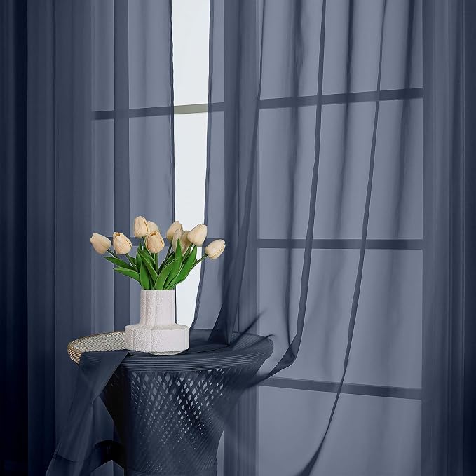 OWENIE Navy Blue Sheer Curtains 120 Inches Long 2 Panels Set, Airy Lightweight - Image 6
