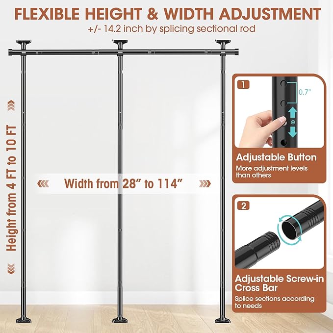 SUNALLY Room Divider No Drilling Curtain Rod Wall Divider - Image 2