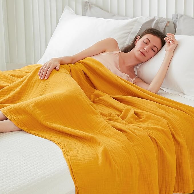 EMME Cotton Blanket Queen Size for Bed Soft Large Muslin Bed Blankets 90"x90" - Image 3
