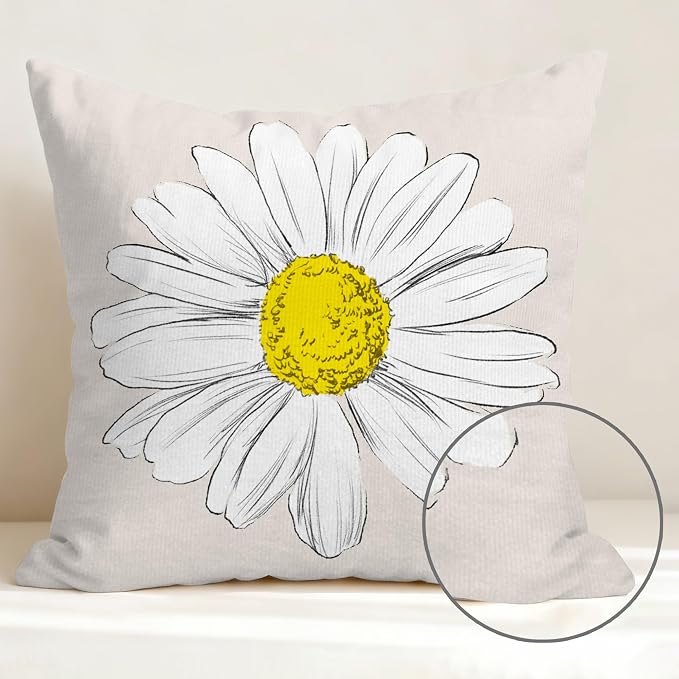 Hexagram Spring Summer Pillow Covers 20x20 Set of 4, Outdoor Floral Daisy - Image 3