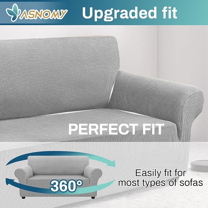 Asnomy Sofa Covers for 2 Cushion Couch Stretch loveseat Covers Slipcovers - Image 5