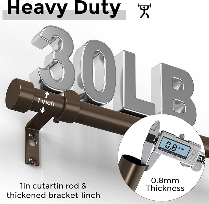 VOIIY 2 Pack Curtain Rods for Windows 48 to 84 Inch, Bronze 1'' Diameter - Image 3