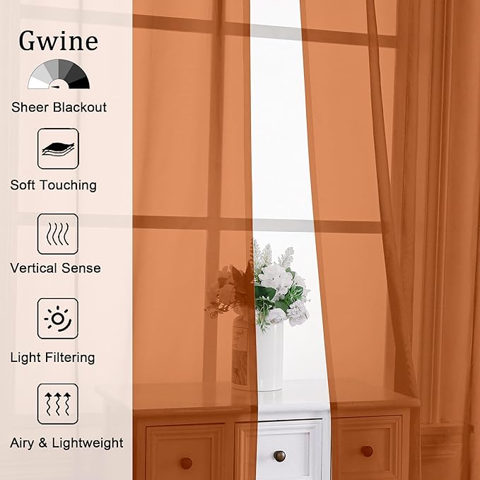 Gwine Sheer Curtains 72 Inches Long 2 Panels - Image 2