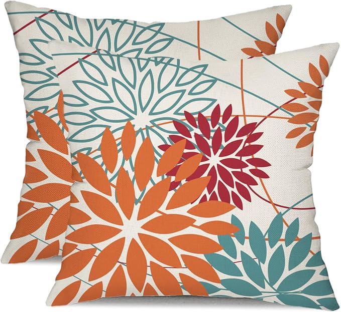 DFXSZ Orange and Red Floral Pillow Covers 16x16 Set of 2 Outdoor Waterproof by DFXSZ