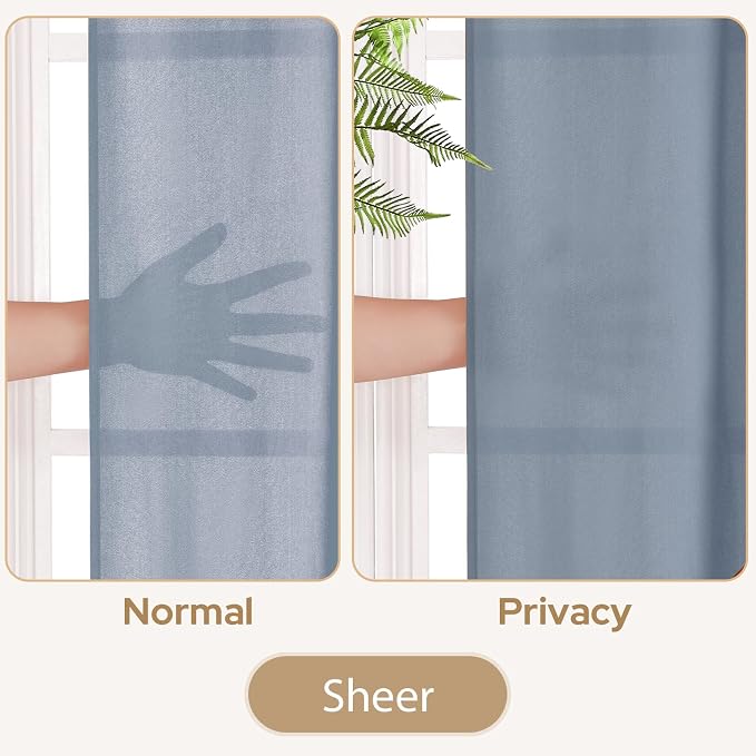 HOMEIDEAS Non-See-Through Stone Blue Privacy Sheer Curtains, 52 X 54 Inches - Image 3