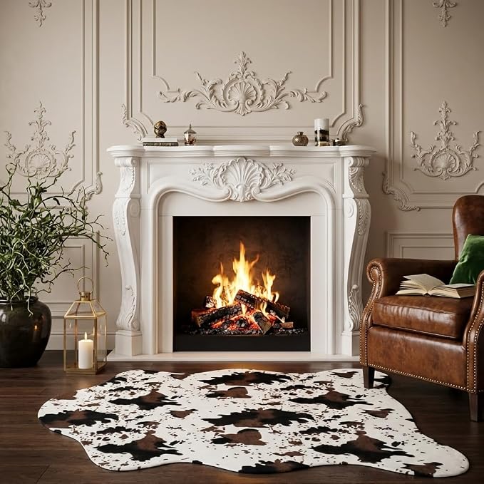 MustMat Cute Cow Print Rugs 4'7''×5'3'' Western Cowboy Decor Faux Cow Hide Rug by MustMat