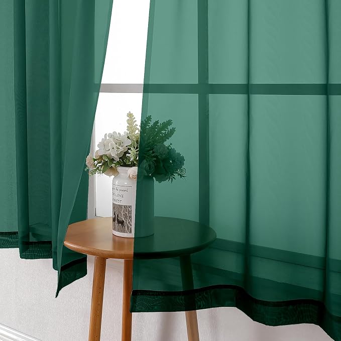 Lecloud Hunter Green Sheer Curtains 78 Inches Long 2 Panels, Airy Voile Solid - Image 7