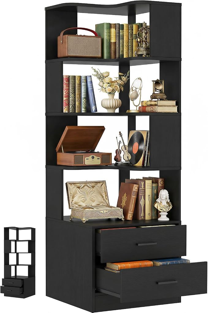 Armocity Corner Bookshelf with Drawers, 7 Tier Corner Book Shelf Display by Armocity