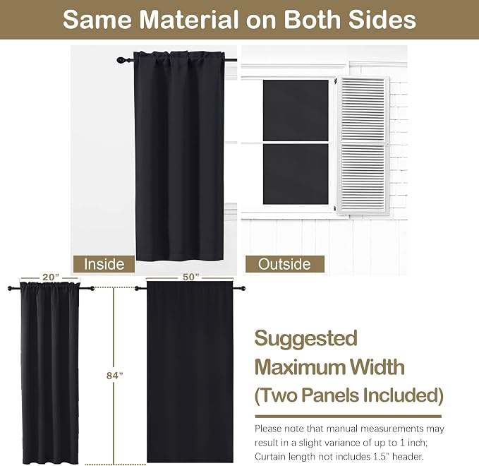 OVZME Black Blackout Curtains 84 Inches Long 2 Panels Set, Solid Thermal - Image 2