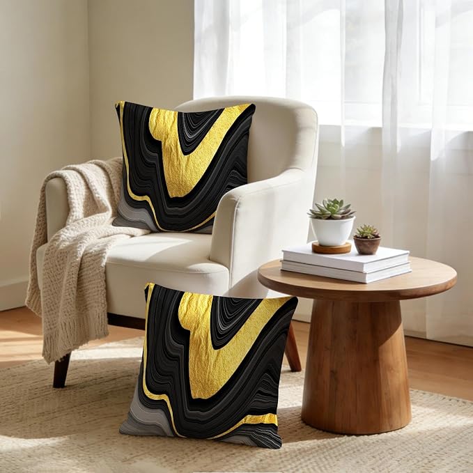 Black and Gold Marble Texture Throw Pillow Covers 18x18 Inch Set of 2, - Image 2