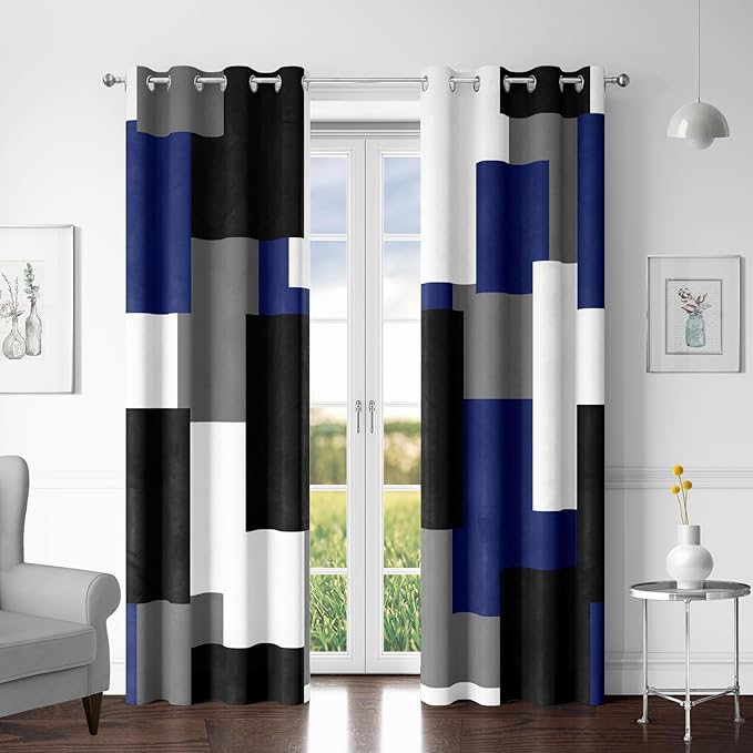 Tyrot Navy Blue Grey 100% Blackout Curtains by TyrotHomeDecor