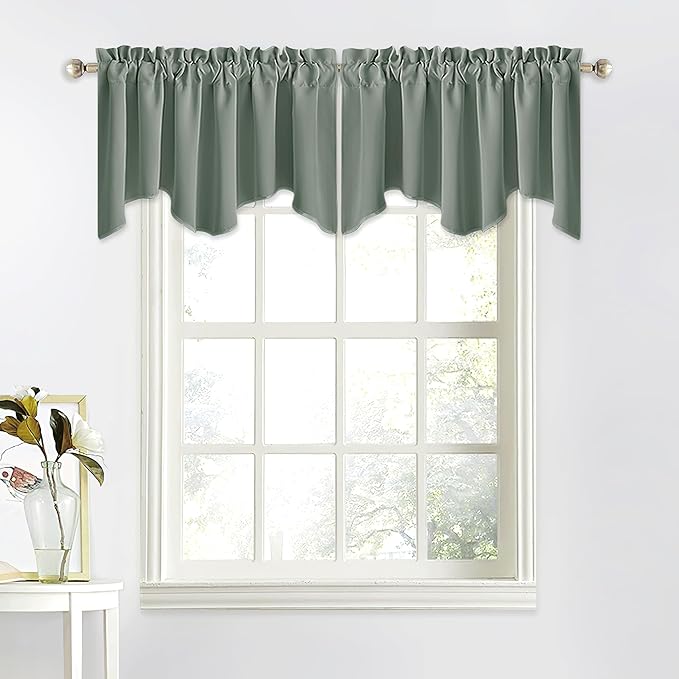 NICETOWN 6 Panels Sage Green Bathroom Window Valances, Thermal Insualted Rod - Image 3