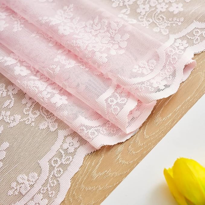 YJ YANJUN Vintage Lace Curtains Elegant Floral Pink Sheer French Door Curtains - Image 4