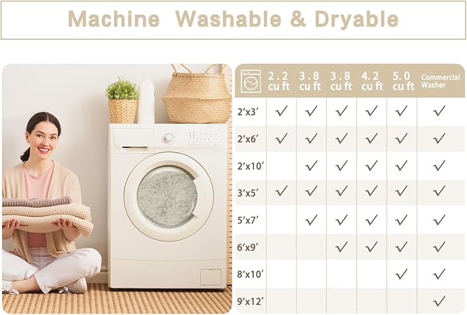 Washable Area Rug for Living, Bedroom & Dining Room, Ultra Soft Faux Wool Retro - Image 9