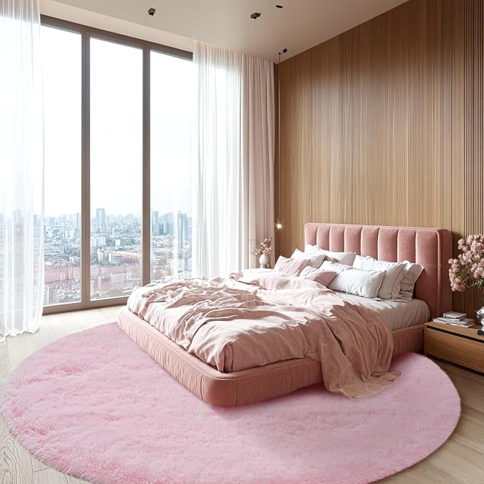 Round Area Rug for Living Room: Pink Shag Rugs for Living Room- 8x8 Feet Large - Image 2