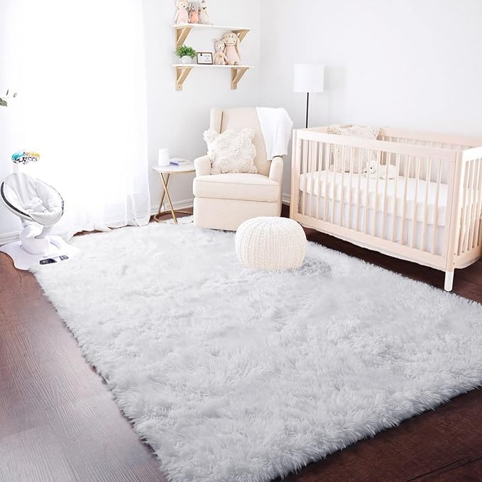White Runner Area Rugs for Bedroom, Shag Fluffy Bedside Rug for Living Room - Image 9