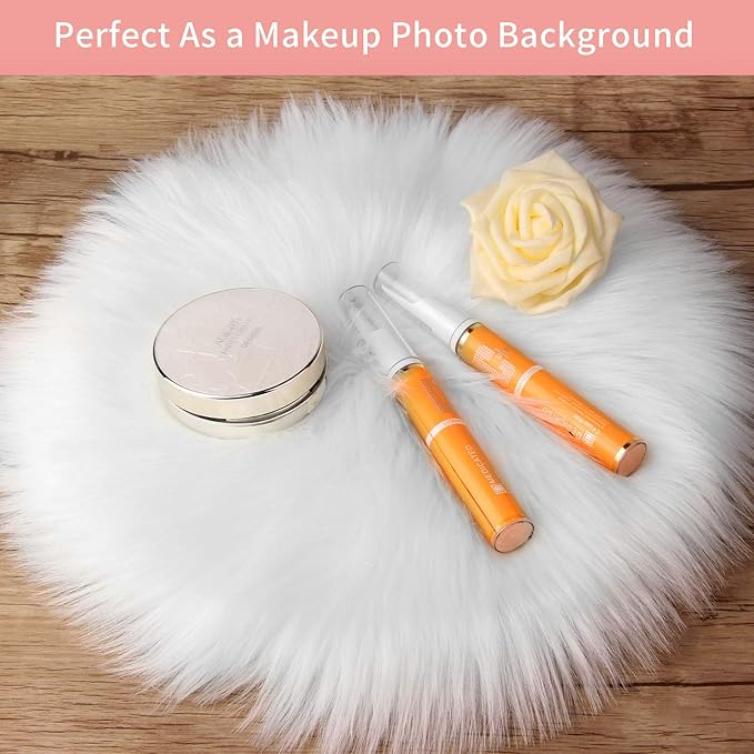 12 Inches Mini Round Faux Fur Sheepskin Rugs, Fluffy Living Room Carpet Mini - Image 5