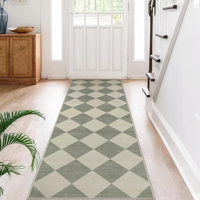 Beeiva Checkered Print Kitchen Runner Rugs Non Skid Washable 2.5x8, Ultra Thin by Beeiva