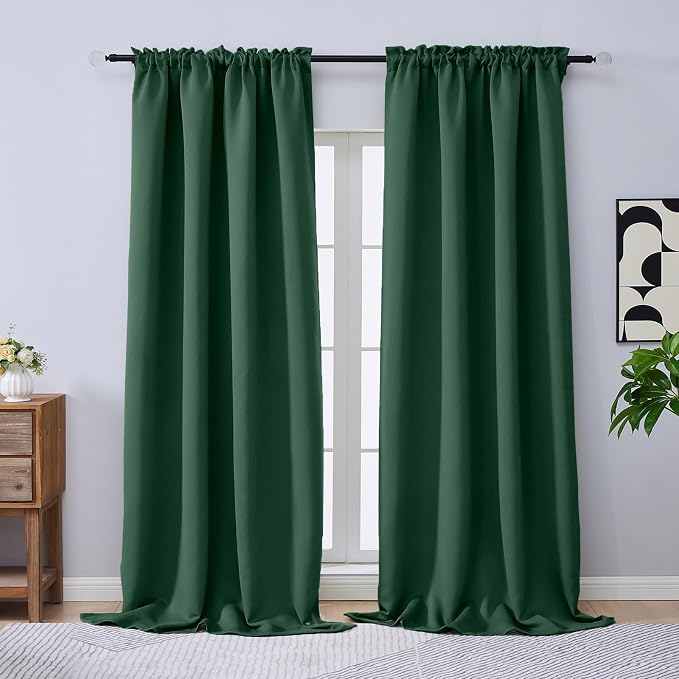 OVZME Christmas Green Blackout Curtains 96 Inch Length 2 Panels Set, Solid by OVZME