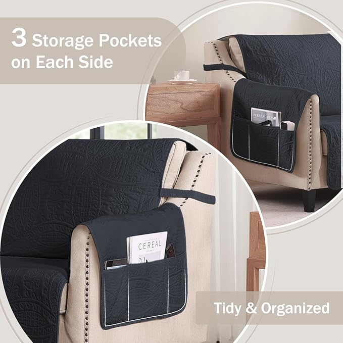 Blue Loveseat Covers for 2 Cushion Couch, Water-Repellent Slip Covers for Sofa - Image 4