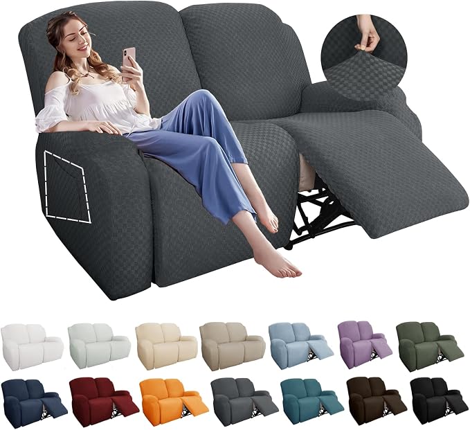 YEMYHOM 6 Pieces Stretch Loveseat Recliner Slipcover Jacquard Recliner Sofa by YEMYHOM