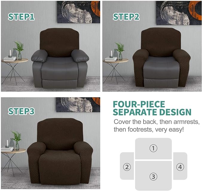 YEMYHOM 4 Pieces Oversized Stretch Recliner Slipcover Jacquard Large Recliner - Image 7