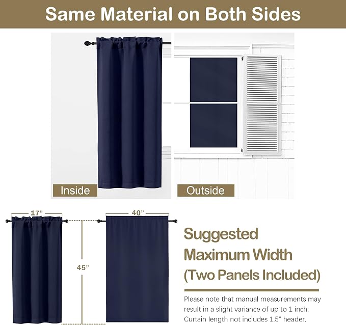 OVZME Navy Blue Short Blackout Curtains - Image 2