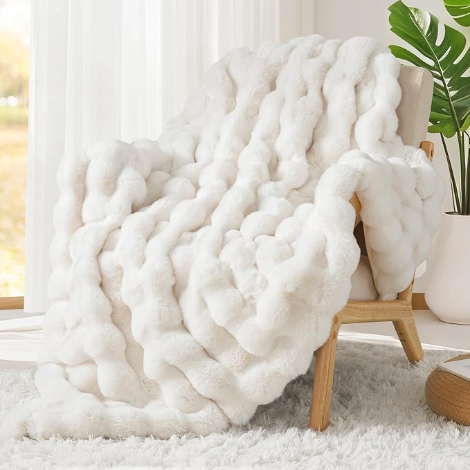 Touchat Luxury 1000GSM Faux Rabbit Fur Throw Blanket, Super Heavy Warm Cozy - Image 3