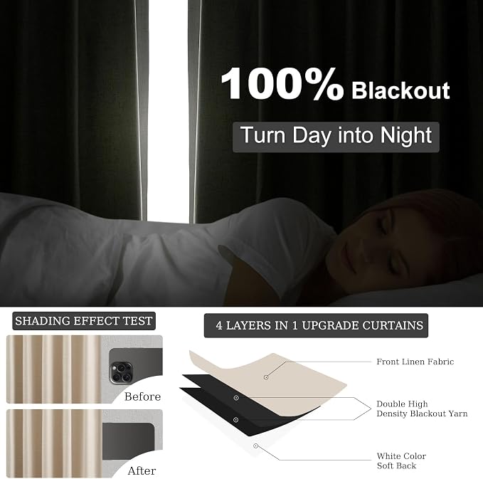 Topfinel Linen Blackout Curtains 86 Inches Long - Image 6