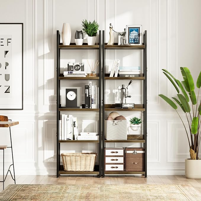 NUMENN Narrow Bookshelf, 5 Tier Bookshelves, Home Office Bookcase Shelf Storage - Image 4