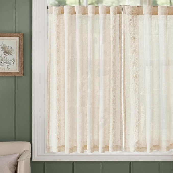 jinchan Small Window Curtains 54 Inch Length Linen Cafe Curtains - Image 5