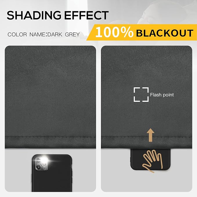 Yakamok Grey Blackout Curtains 84 inch Length 2 Panels Set, 100% Blackout - Image 2