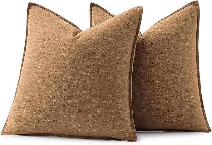 MIULEE Decorative Linen Euro Sham Pillow Covers 22x22 Inch Brown Boho Farmhouse - Image 6